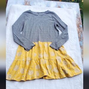 Tea Striped Top with Yellow Patterned Skirt Dress Size 16
